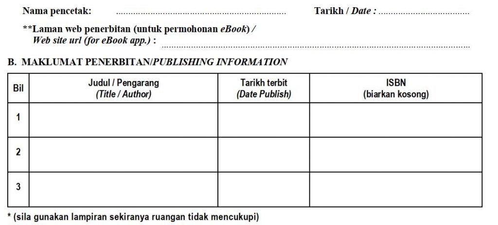 Screenshot of Borang 2, section B