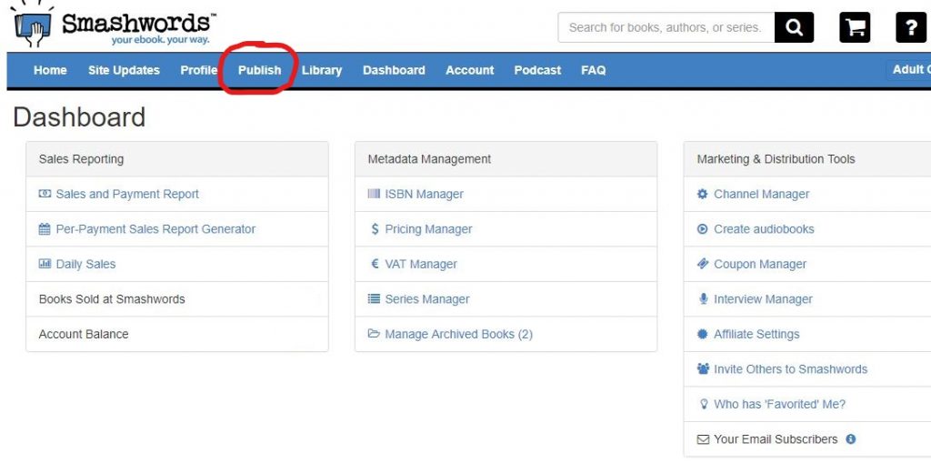 Smashwords dashboard