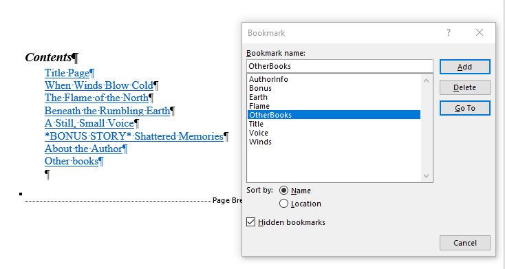 Sample Table of Contents and bookmarks