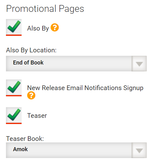 Promotional Pages: Also By, New Release Email Notifications Signup, and Teaser