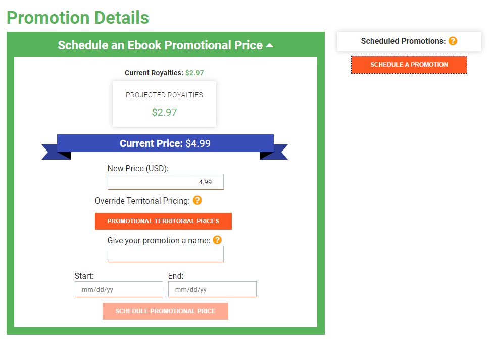 Promotion Details - schedule a promotional price