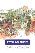 Petaling Street: Traditions in Transition. Background shows watercolour sketch of Lee Wah Florits on Petaling Street by Li Wei